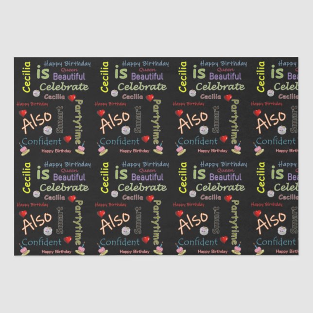 Papier Mousseline Joyeux Anniversaire Tissu Papier Cecilia (Recto)