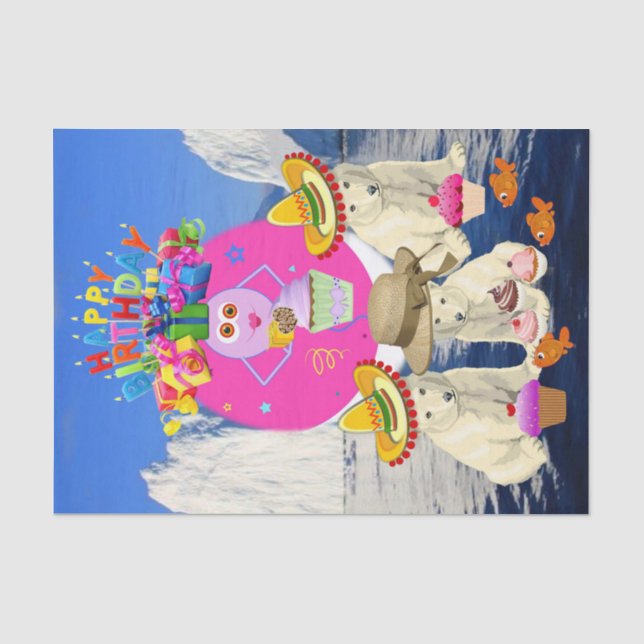 Papier Mousseline Joyeux Anniversaire Tissu Papier Ours Polaire (Recto)