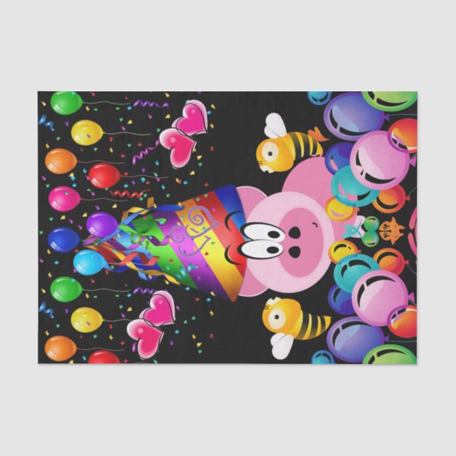 Papier Mousseline Joyeux Anniversaire Tissu Papier rose Cochon Bumbl (Recto)