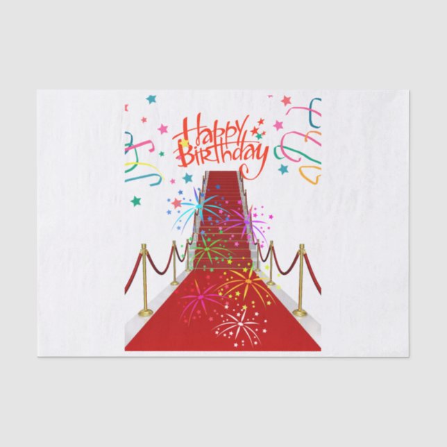 Papier Mousseline Joyeux Anniversaire Tissu Papier Rouge Tapis (Recto)