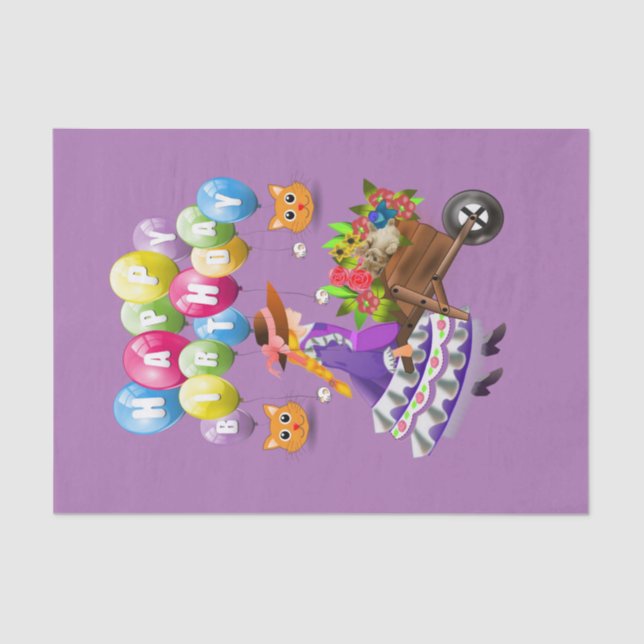 Papier Mousseline Joyeux Anniversaire Tissu Papier Victorien (Recto)