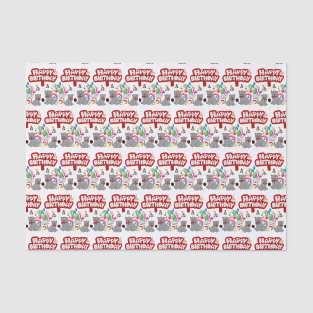 Papier Mousseline Joyeux Anniversaire Tissue Paper Cats (Recto)