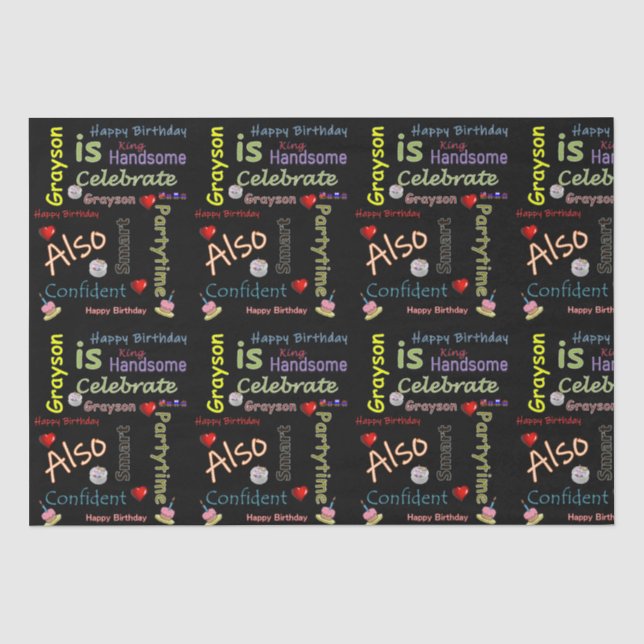 Papier Mousseline Joyeux anniversaire Tissue Paper Grayson (Recto)
