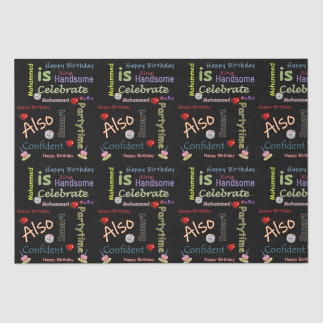 Papier Mousseline Joyeux Anniversaire Tissue Paper Mohammed (Recto)