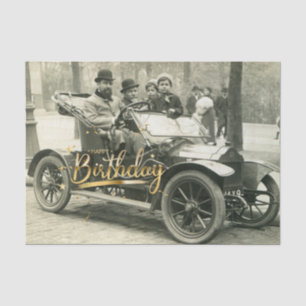 Papier Mousseline Joyeux anniversaire Vintage vieille voiture et les