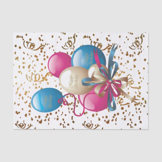 Papier Mousseline Joyeux Ballons papier Tissu Anniversaire (Recto)