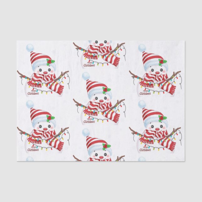 Papier Mousseline Joyeux bonhomme de neige de Noël (Recto)