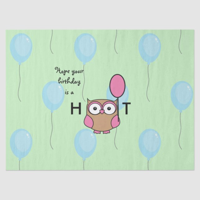 Papier Mousseline Joyeux Chouette de Hoot Birthday avec Ballons (Recto)