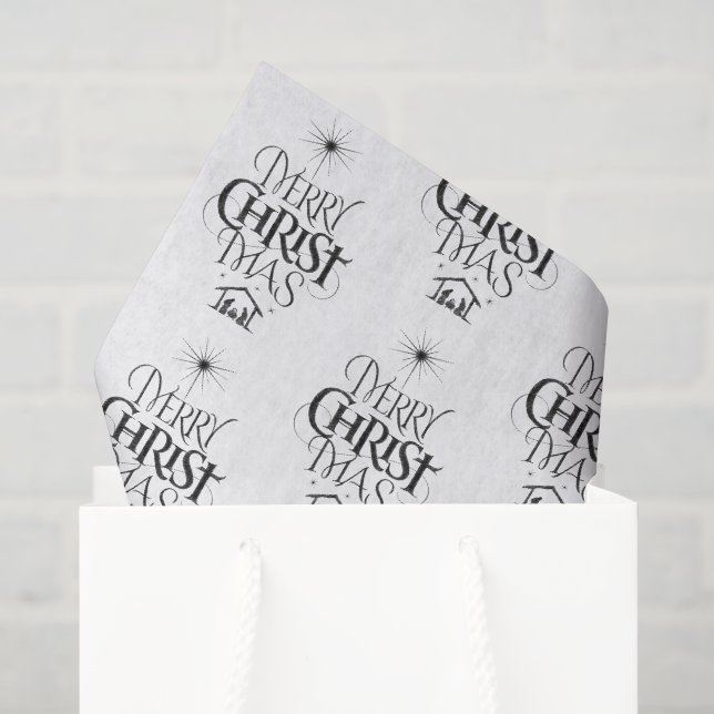 Papier Mousseline Joyeux CHRISTmas Christian Calligraphie Christ Jés (Sac cadeau)