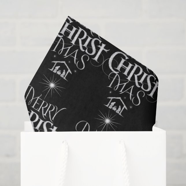 Papier Mousseline Joyeux CHRISTmas Christian Religieux Noir Chalk (Sac cadeau)