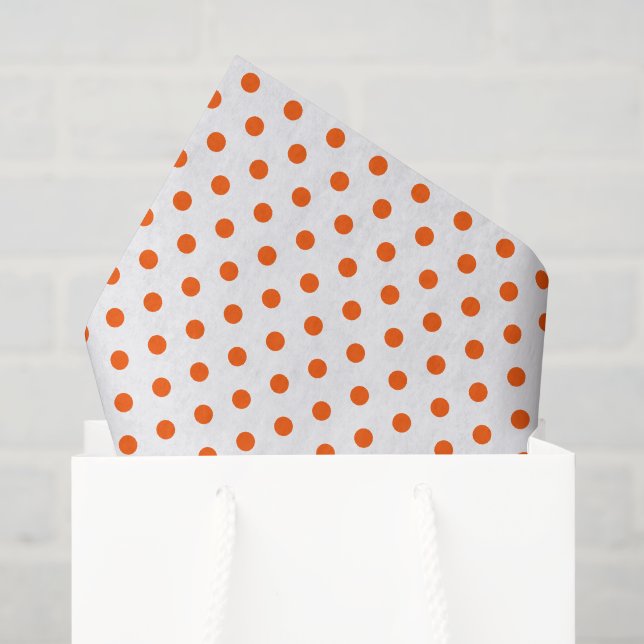 Papier Mousseline Joyeux et brillants Pois orange sur blanc (Sac cadeau)