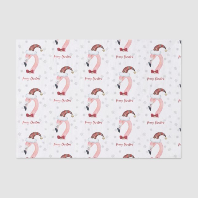 Papier Mousseline Joyeux Flamant rose de Noël Père Noël moderne Noël (Recto)