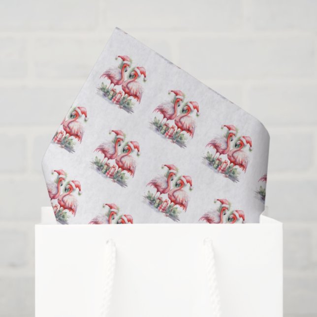 Papier Mousseline Joyeux Flamants roses roses de Noël (Sac cadeau)
