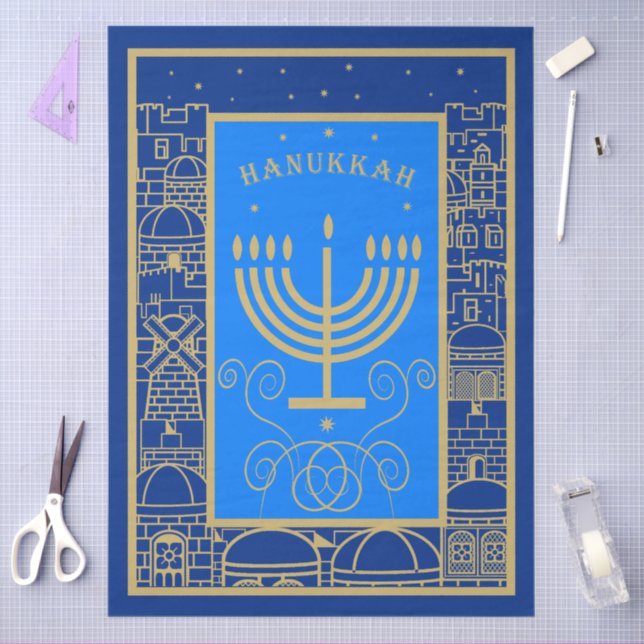 Papier Mousseline Joyeux Hanoukka Gold Menorah Joyeux Fête juive (Artisanat)
