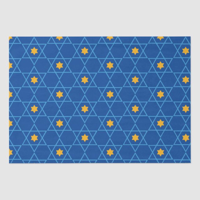 Papier Mousseline Joyeux Hanoukka Jewish Star of David Motif Blue (Recto)