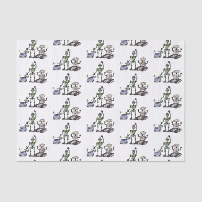 Papier Mousseline Joyeux joli dessin de trois robots trio (Recto)