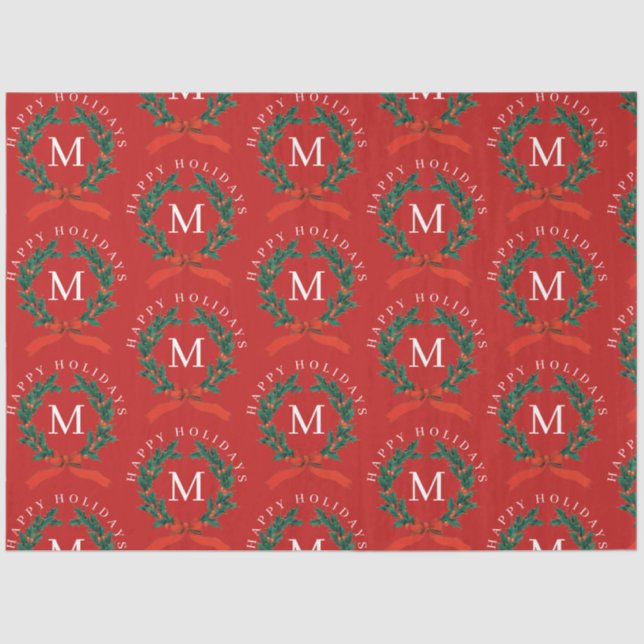 Papier Mousseline Joyeux Joyeux Jours Personnalisés Monogramme Rouge (Recto)