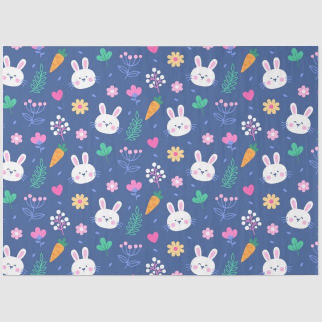 Papier Mousseline Joyeux lapin d'amour blanc de Pâques (Recto)