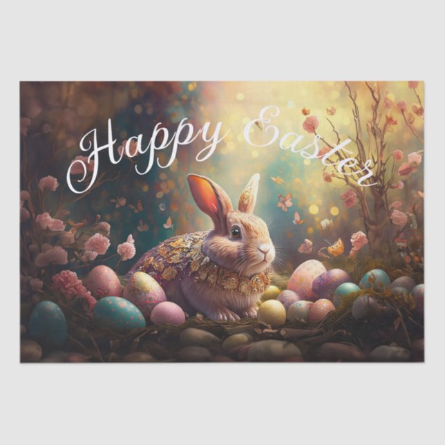Papier Mousseline Joyeux lapin de Pâques avec oeufs de Pâques (Recto)
