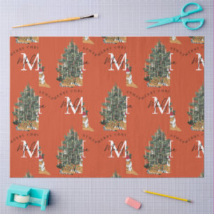Papier Mousseline Joyeux Monogramme de Noël personnalisé Tigre et Ar