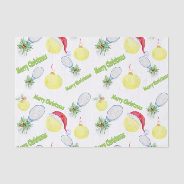 Papier Mousseline Joyeux Noël Aquarelle Tennis Balls & Raquettes (Recto)
