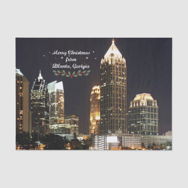 Papier Mousseline "Joyeux Noël", Atlanta, Georgia Skyline (Recto)