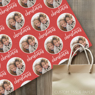 Papier Mousseline Joyeux Noël avec une photo en un cercle - rouge