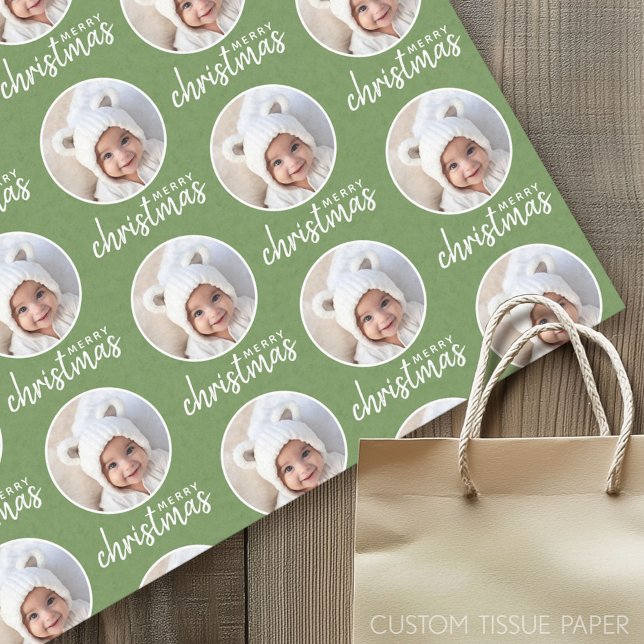 Papier Mousseline Joyeux Noël avec une photo en un cercle - vert (Custom Tissue Paper)