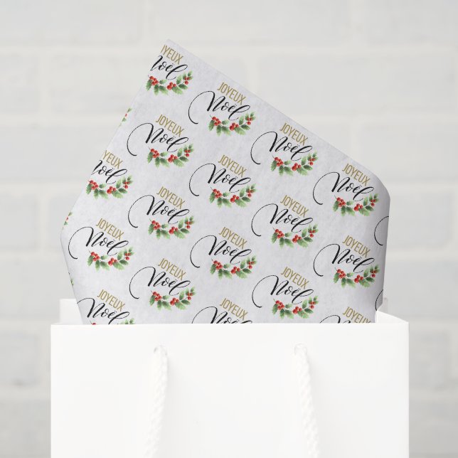 Papier Mousseline Joyeux Noël Chic Holly Floral | Noël (Sac cadeau)