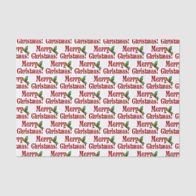 Papier Mousseline Joyeux Noël et Motif de texte Holly (Recto)
