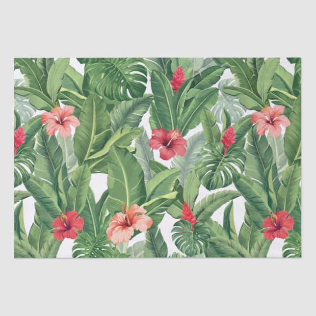 Papier Mousseline Joyeux Noël Fleur Tropicale Feuille verte Rouge (Recto)