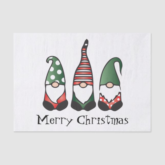 Papier Mousseline Joyeux Noël Gnomes Rouge Vert (Recto)