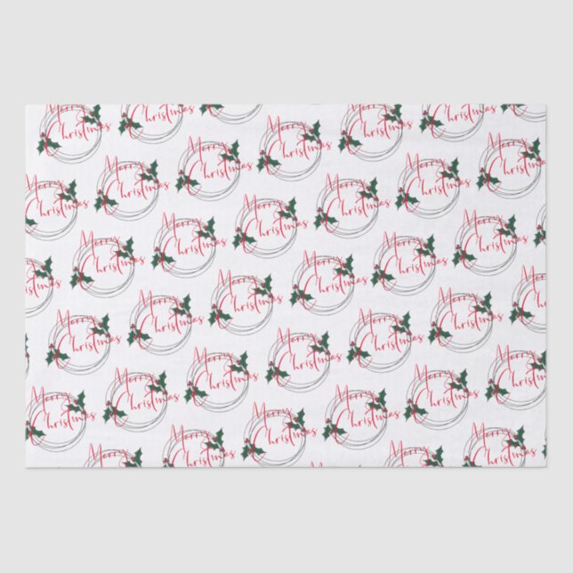 Papier Mousseline Joyeux Noël Holly Wreath moderne (Recto)