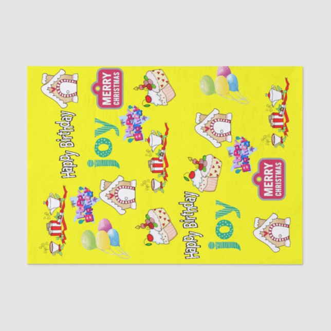 Papier Mousseline Joyeux Noël Joyeux Anniversaire Tissu Papier (Recto)