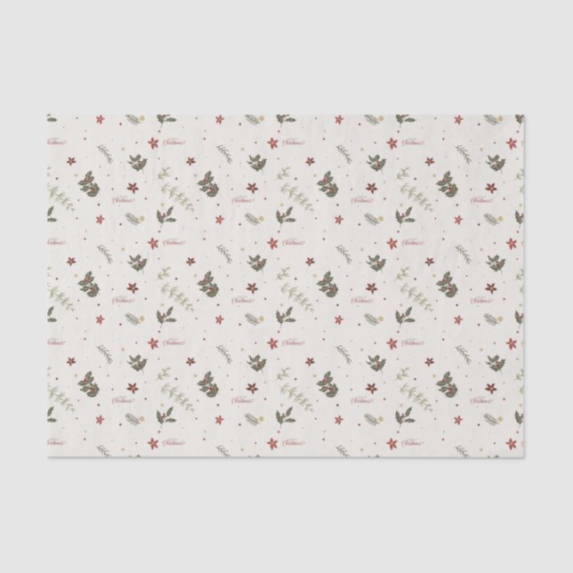 Papier Mousseline Joyeux Noël Muted Holly Foliage Holiday (Recto)
