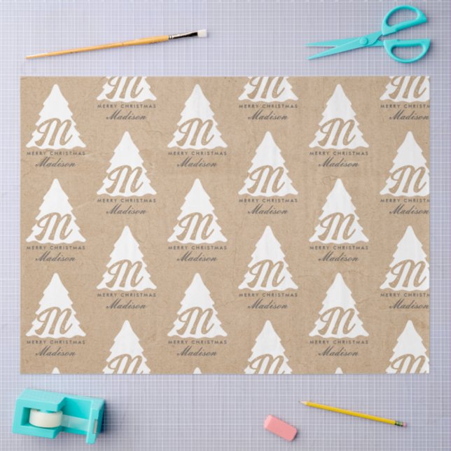 Papier Mousseline Joyeux Noël personnalisé Kraft Monogramme (Artisanat)