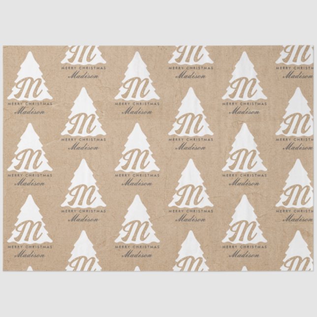 Papier Mousseline Joyeux Noël personnalisé Kraft Monogramme (Recto)