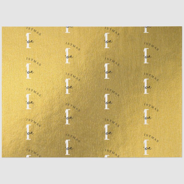 Papier Mousseline Joyeux Noël personnalisé Monogramme d'huile d'or (Recto)