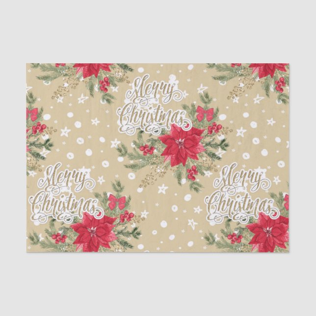 Papier Mousseline Joyeux Noël Rouge Poinsettia (Recto)