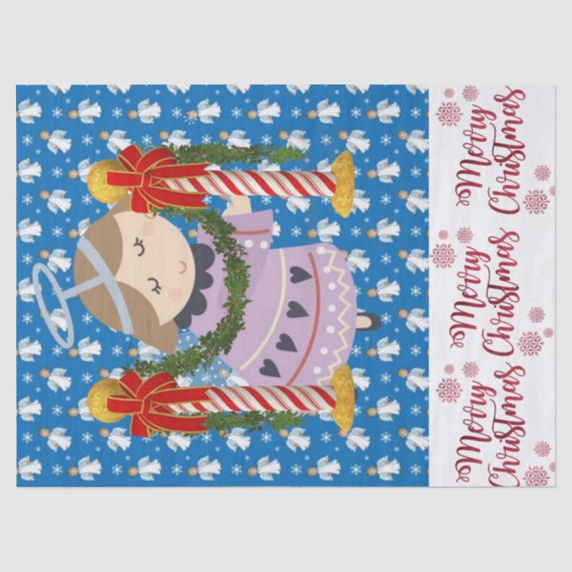 Papier Mousseline Joyeux Noël Tissu Papier Angel bleu (Recto)