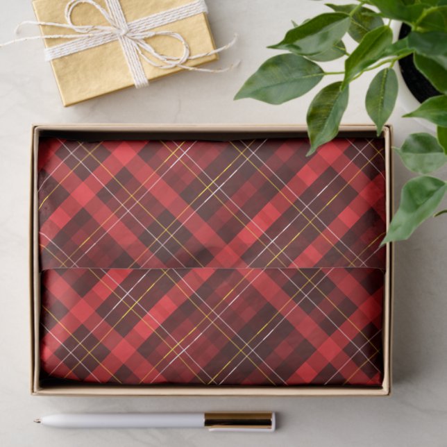 Papier Mousseline Joyeux Noël traditionnel Tartan rouge plaid (Cadeau)