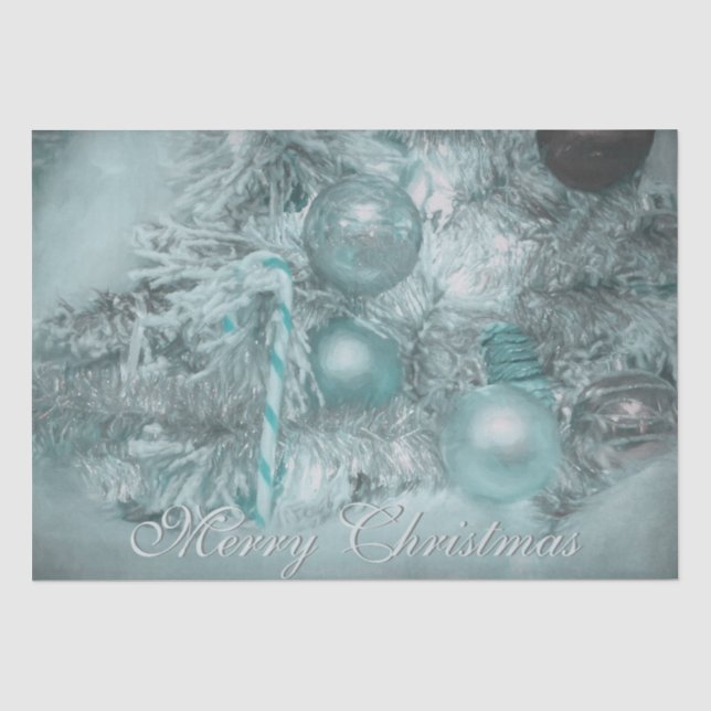 Papier Mousseline Joyeux Noël Turquoise Green Holiday Tree (Recto)