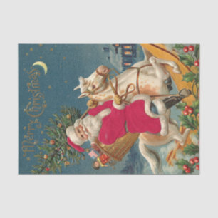 Papier Mousseline Joyeux Noël Vintage Père Noël à cheval