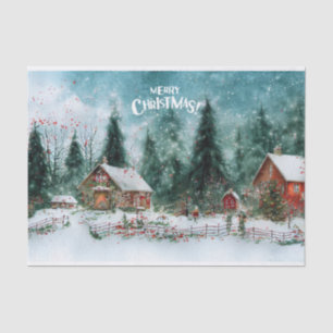 Papier Mousseline Joyeux Noël Watercolor Village d'hiver