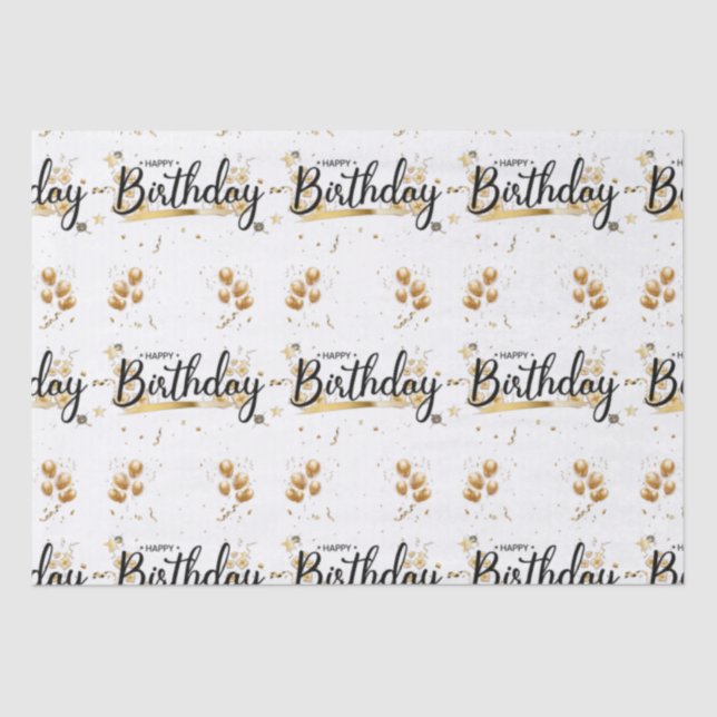 Papier Mousseline Joyeux papier de tissus or d'anniversaire (Recto)