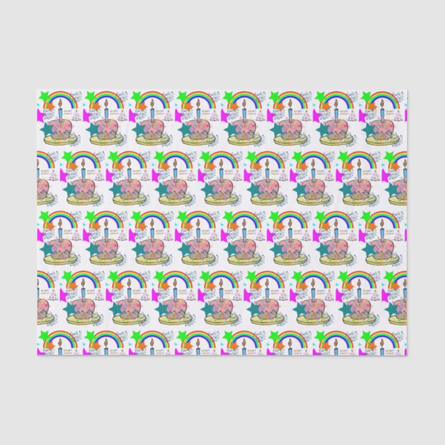 Papier Mousseline Joyeux papier Tissu Anniversaire Arc en ciel (Recto)