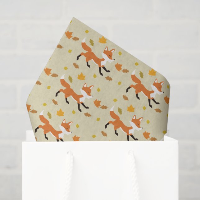 Papier Mousseline Joyeux Renard Courir Avec Feuilles D'Automne Motif (Sac cadeau)