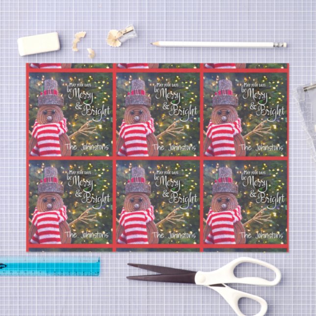 Papier Mousseline Joyeux Russe Snowman Nom Motif rouge mignon (Artisanat)