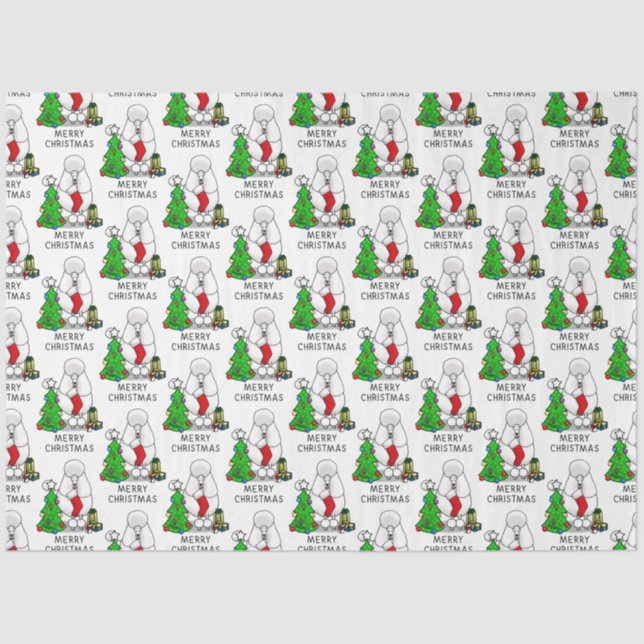 Papier Mousseline Joyeux sapin de Noël 2 caniche (blanc) chien migno (Recto)