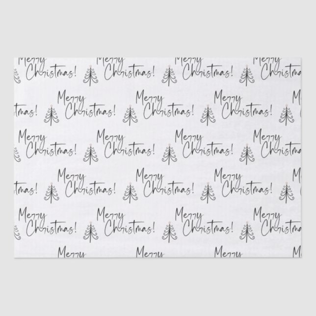 Papier Mousseline Joyeux sapin noir blanc (Recto)